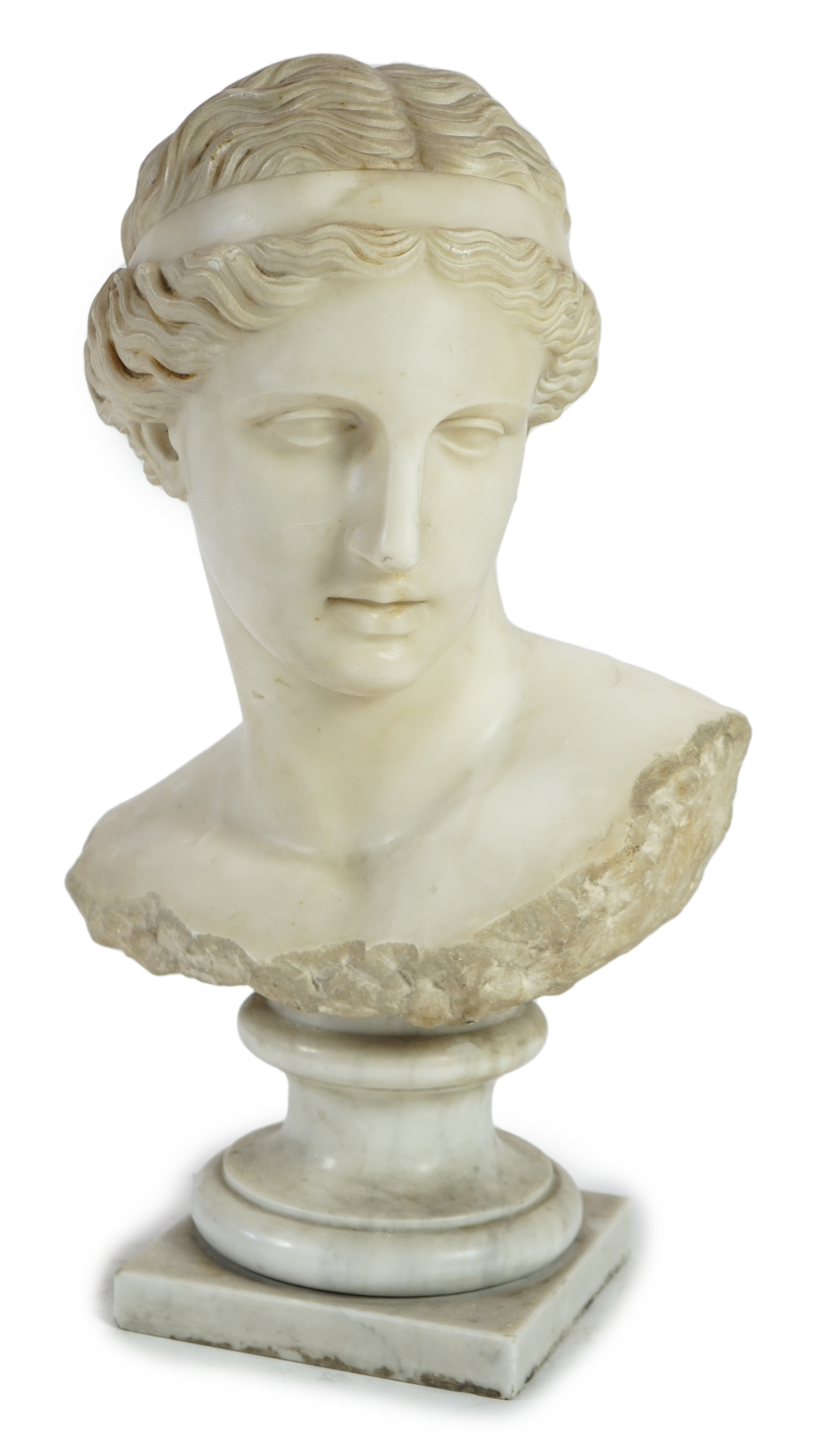 After the antique. A 19th century white marble bust of Venus